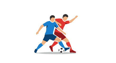 Soccer player in blue uniform kicking a red ball action shot