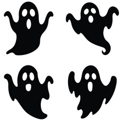 A set of black halloween ghost silhouettes and cartoon illustration designs
