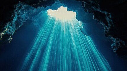 Obraz premium Sunlight piercing through the cave revealing the water below it