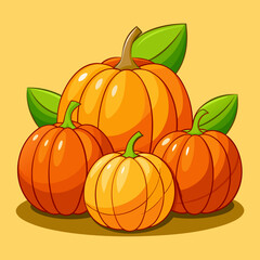 Pumpkin set with leaves vector illustration isolated on white background.