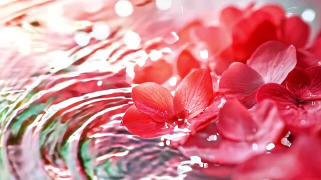 Red hydrangea petals floating in water