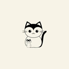Mother cat and baby cat vector icon illustration
