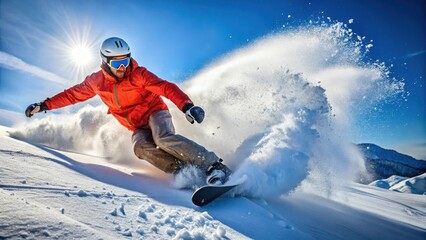 Snowboarder in Powder Turn, adventure , fresh snow,  adventure , fresh snow, snowfall, sports, backpack,snowboarding, sport