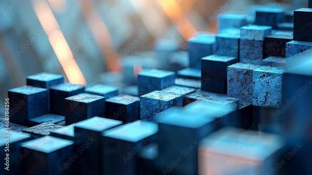 Poster abstract blue cubes pattern with geometric texture modern design and soft lighting style for backgro