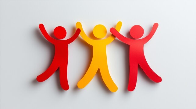 Colorful paper people holding hands in unity