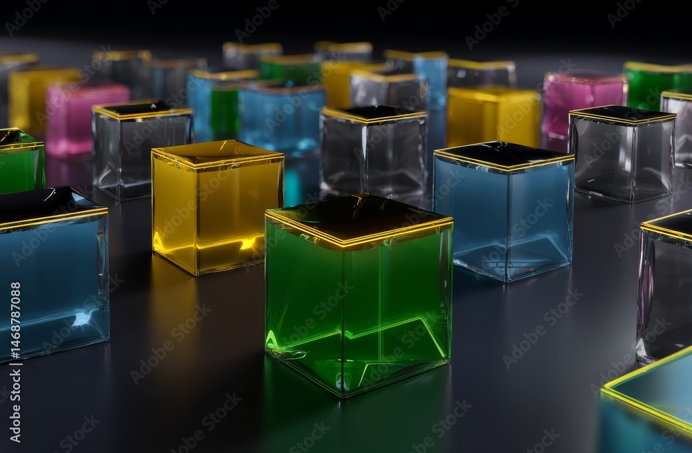 Aufkleber minimalist transparent glass blocks with color gradients and light reflection