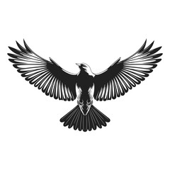 Monochrome silhouette of a bird in flight with outstretched wings