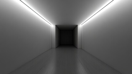 Empty, illuminated corridor stretching into darkness.