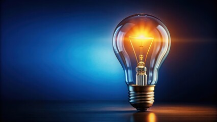 Bright light bulb with warm glow shines on dark blue background , Household Item, Glow
