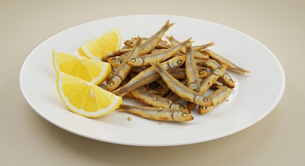 Fried Fish with Lemon on Plate