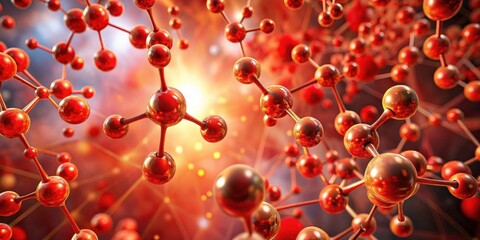 Fototapeta premium Colorful Red Molecule Cluster Background with Swirling Patterns , swirling patterns, scientific visualization