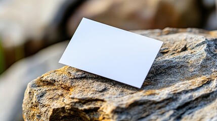 A business card on a rough stone background, with a soft light, adding sophistication. 