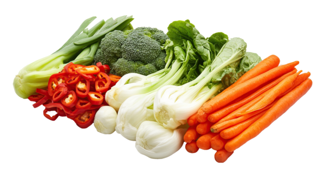 Fresh vegetables on transparent background, healthy organic natural food ingredients. PNG