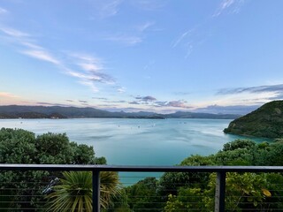 Amazing waterfront view of the ocean and mountains in New Zealand