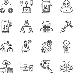 Collection of Digital Networking Linear Icons 

