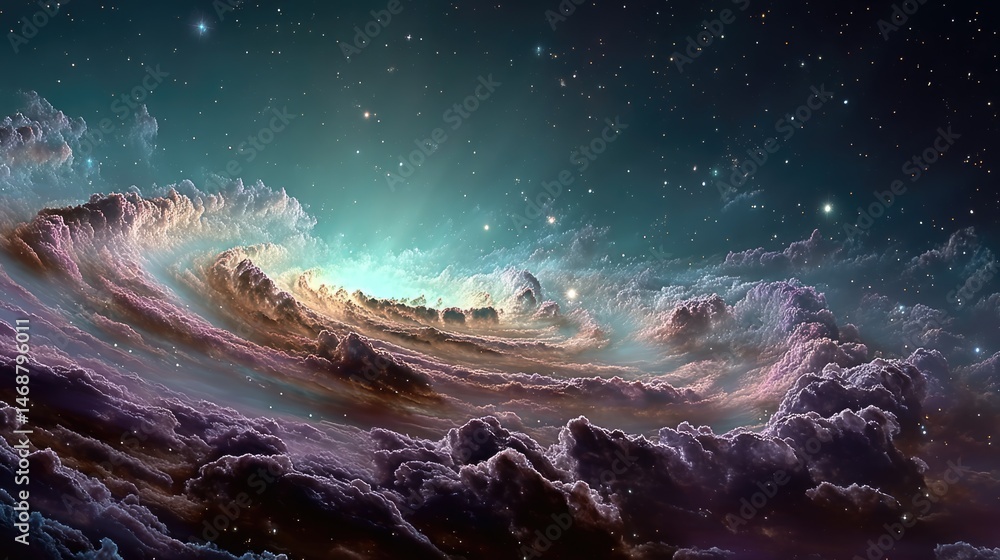Poster stunning cosmic event deep space galaxy with colorful nebula outer space digital art ethereal view