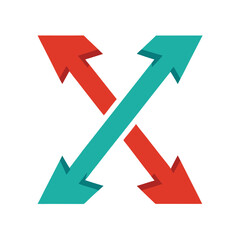 Abstract x shape formed with arrows representing direction and conceptual growth