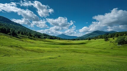 Lush Green Pastures Under A Bright Summertime Sky