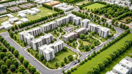 Aerial View of Modern Residential Complex with Green Spaces and Well-Designed Architecture