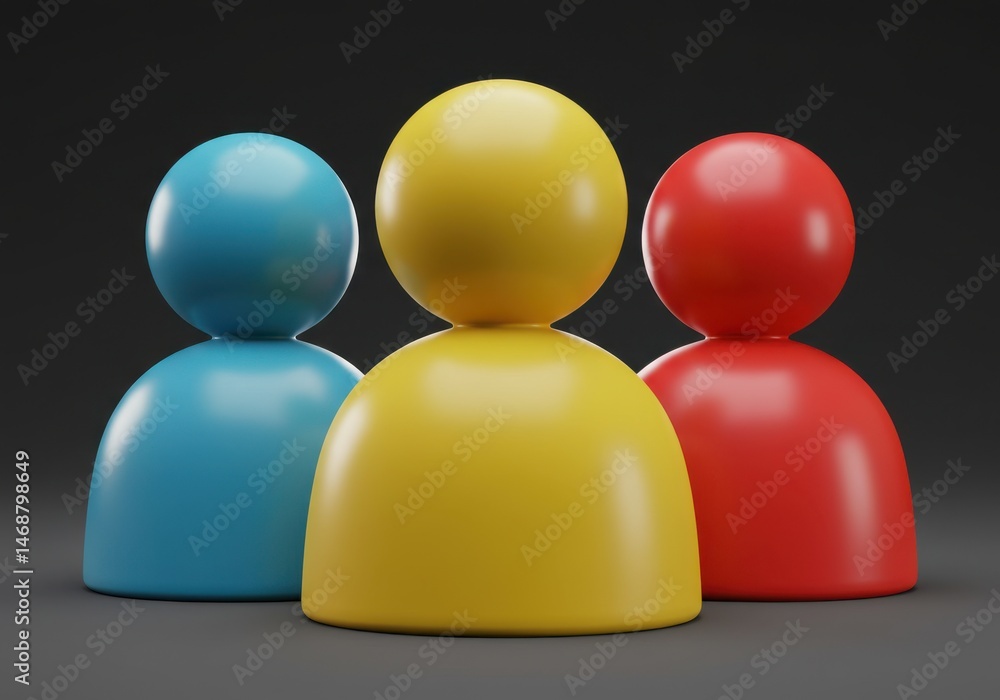 Poster three colorful 3d user icons representing teamwork