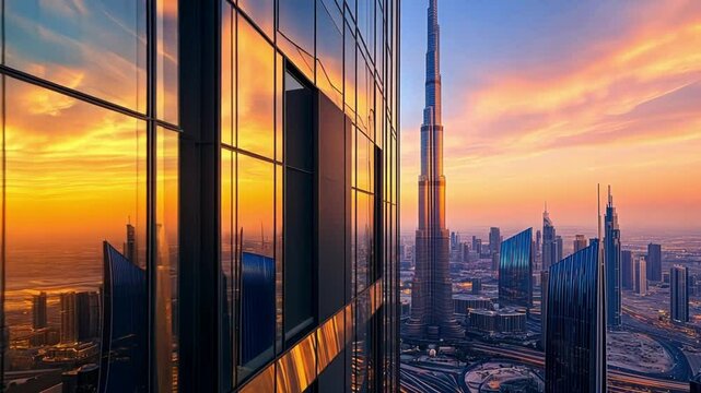 Dubai Skyline Sunset Reflection: A Breathtaking Golden Hour Panorama