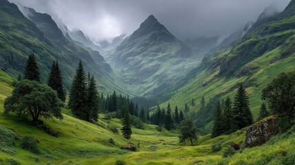 Fototapeta premium Breathtaking highland landscape with clouds touching mountain peaks scotland nature photography serene view