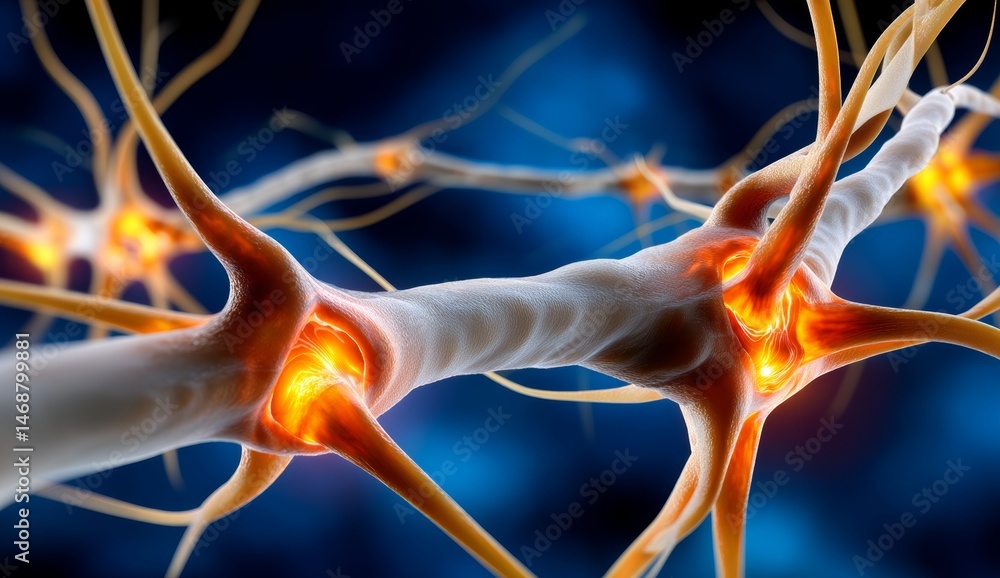 Poster close-up of ai neural network with glowing nodes and energy links