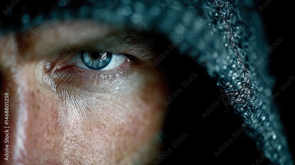 Poster urban cybersecurity hacker in dark environment with glowing screen reflections