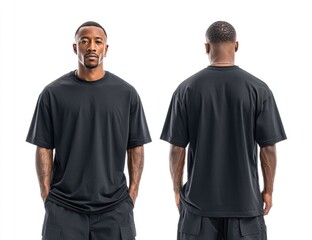 Dark Gray T-Shirt Model Front And Back View Studio Shot