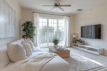 Bright, airy living room with patio access