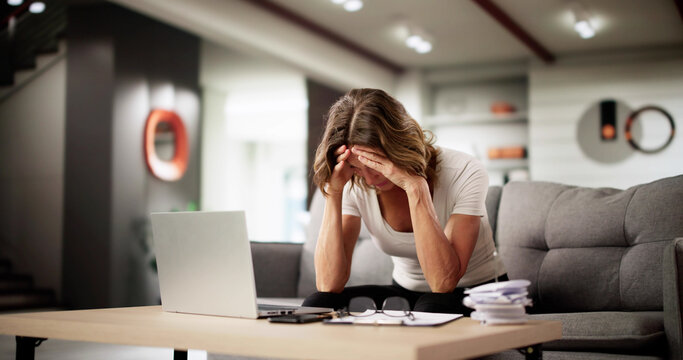 Stressed Accountant Woman Struggling With Paperwork And Tax Bill
