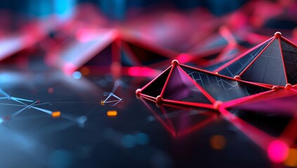 Abstract Digital Background with Glowing Geometric Shapes Representing Global Network Technology