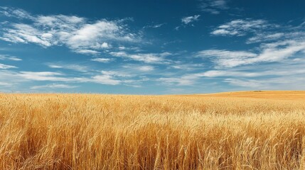 Golden Wheat Field Under Bright Summer Sky with Minimal Clouds