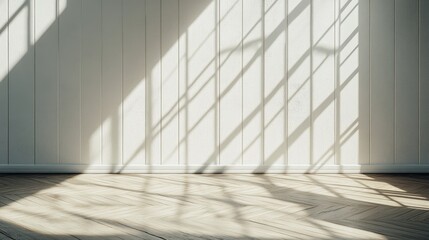 Obraz premium Interior design featuring sunlight shadows on a white wall.