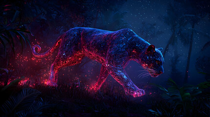 Glowing Abstract Leopard In Jungle Night