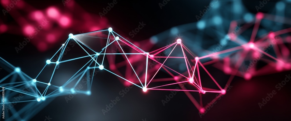 Poster ai network concept with interconnected glowing nodes on abstract vibrant background