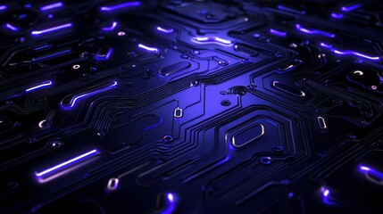 Detailed close up of an illuminated circuit board surface