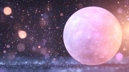 Pink And Purple Glowing Sphere With Glitter And Sparkles On Dark Background