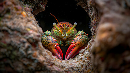 Colorful Crab In A Hole