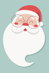 Vector illustration of Santa Claus with glasses, red hat, and long beard. Ideal for Christmas cards, winter holidays, gifts, and seasonal design.
