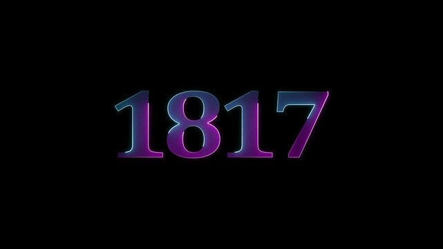 1817 neon line text. Abstract 1817 neon text animation ,For neon color Glowing neon number text background 4k video animation . 1817 title metal text on black alpha channel background.
