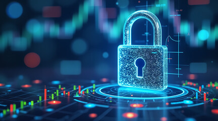 Digital Lock Symbolizing Security in Cryptocurrency and Financial Data Protection