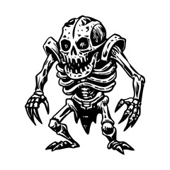 A vintage style icon of creepy game skeleton