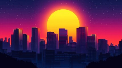 Fototapeta premium Sunset Cityscape Silhouette