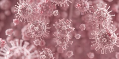 Naklejka premium Microscopic View of Virus Particles Pink Color Detailed 3D Rendering