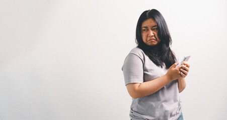 Asian girl expresses dislike, person express negative feeling, concept business complaint from...