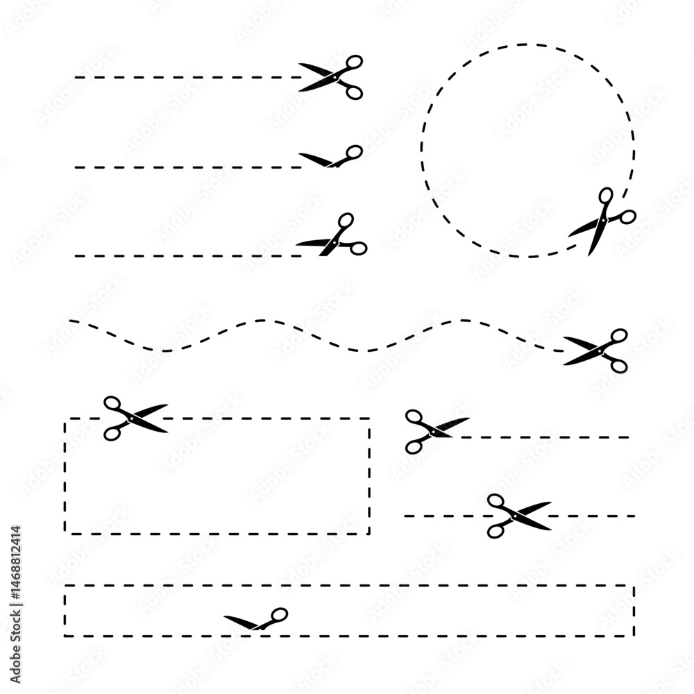 Poster dashed lines with scissors icons for crafting