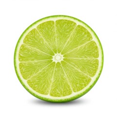 Close up of a single lime slice isolated on a white background in full view