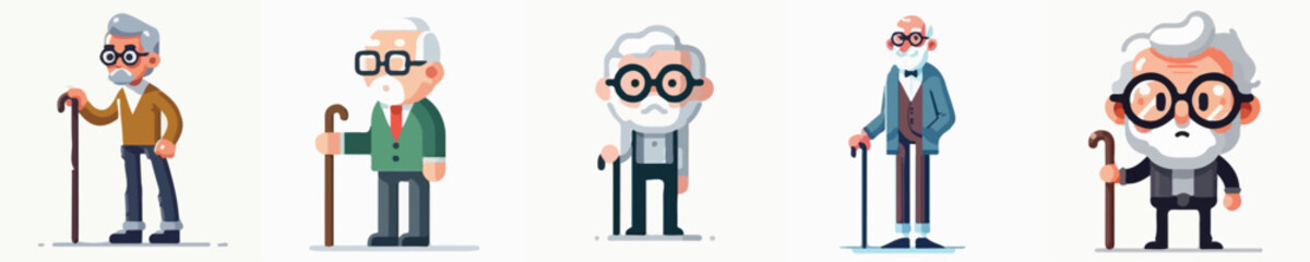 vector of an old grandfather with his favorite glasses and stick