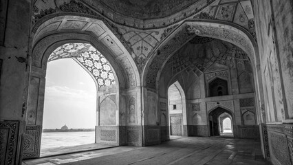 Fototapeta premium Mystical Islamic Archway in Monochrome with Spiritual Architectural Beauty